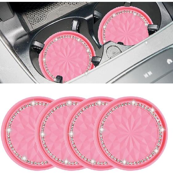 Amooca Car Cup Coaster 4 Pack Universal Non-Slip Cup Holders Ert Coasters Bling Crystal Rhinestone Car Interior Accessories Black Flower