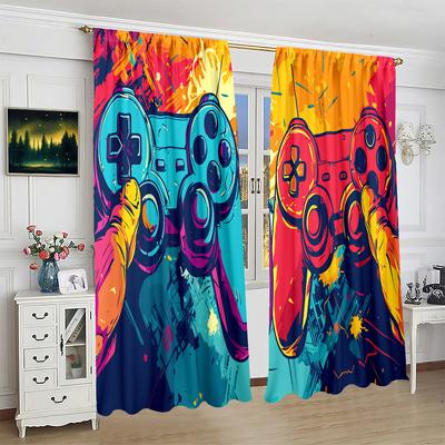 2pc - Game Controller - Printed Curtain - Polyester Material - Suitable for Bedroom, Living Room, Study, Private Space