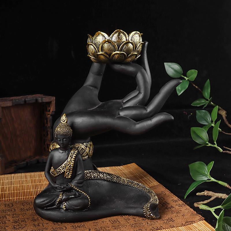 Buddha Hand Beeld Hars Kaarsenhouder, Creatieve Decoratieve Kaarsenstandaard voor Huis, Slaapkamer, Woonkamer en Studeerkamer