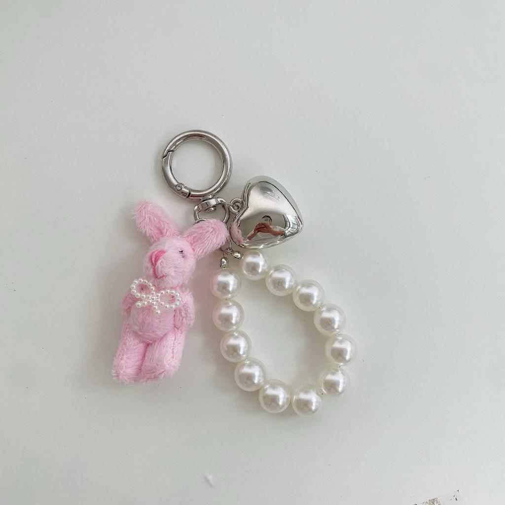 ZAKOL Korean Fashion Imitation Pearl Bear Doll Pendant Keychain Handbag Mobile Phone Accessories Gift for Women Girls