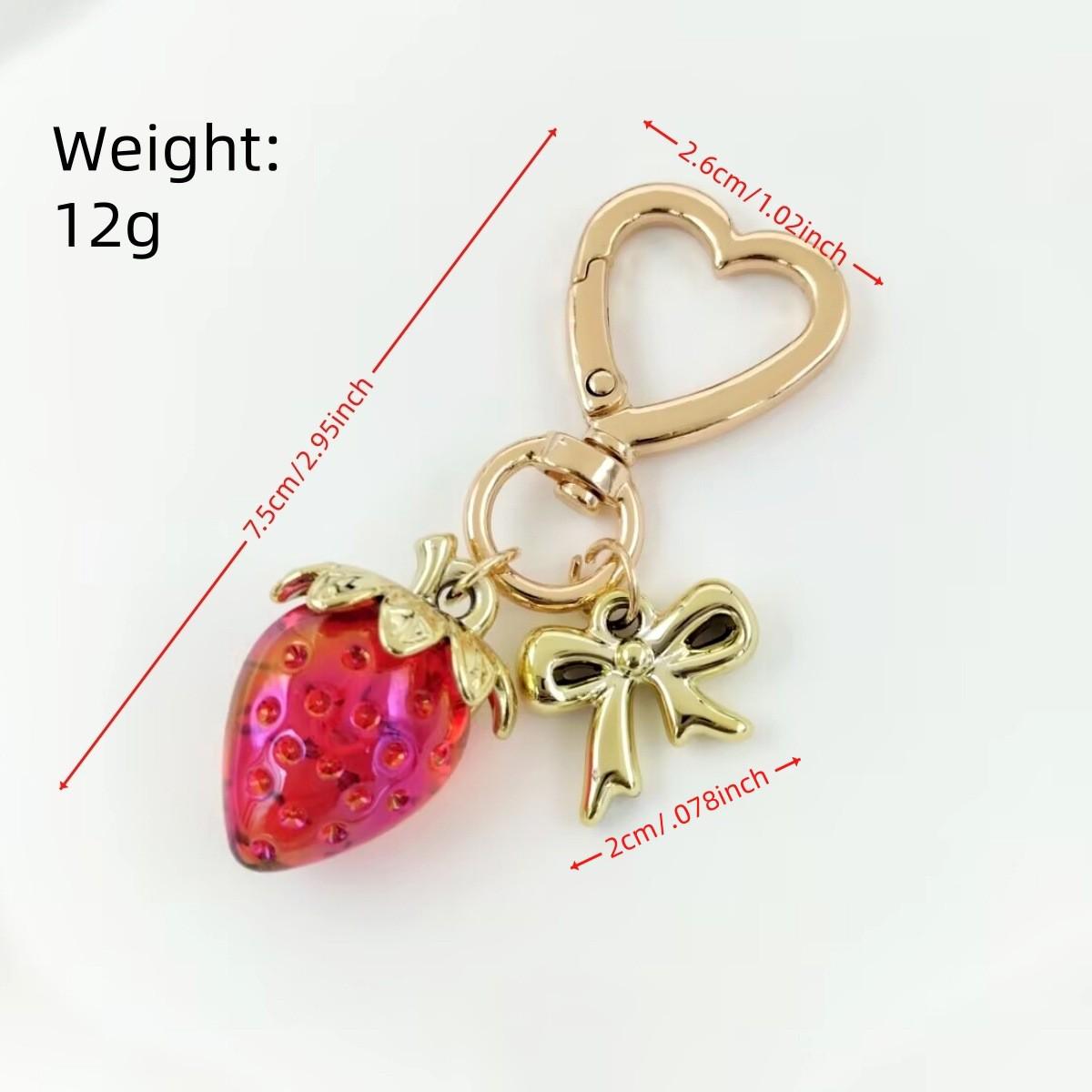 Alloy Pink Bow Strawberry Keychain - Cute Accessory for Sweet Fashion Bags
