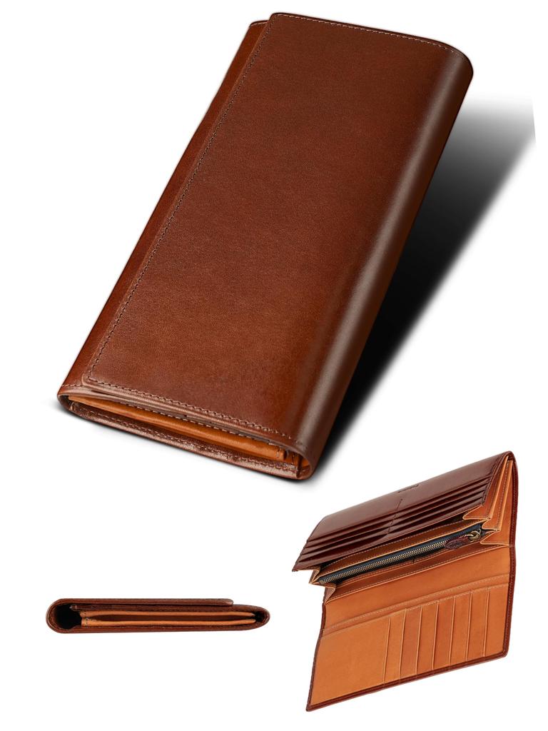 Fabrizio and Long Gusseted Coin Large 21 Card Easy To Made with Genuine Italian Leather by Top Leather YKK Zipper Men's Women's Wallet, Bifold, Purse,
