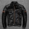 Kostenloser Versand. Brandneue Pro Motor Biker-Echtlederjacke. Schwarzer Herren-Reiter-Rindsledermantel. Hochwertiges Ledertuch Cuero Natural