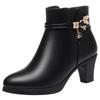 Mom Shoes Autumn and Winter Leather Shoes Velvet New Middle Heel Short Boots Tapered Heel Fashion Boots    and Elderly Warm Cotton Shoes