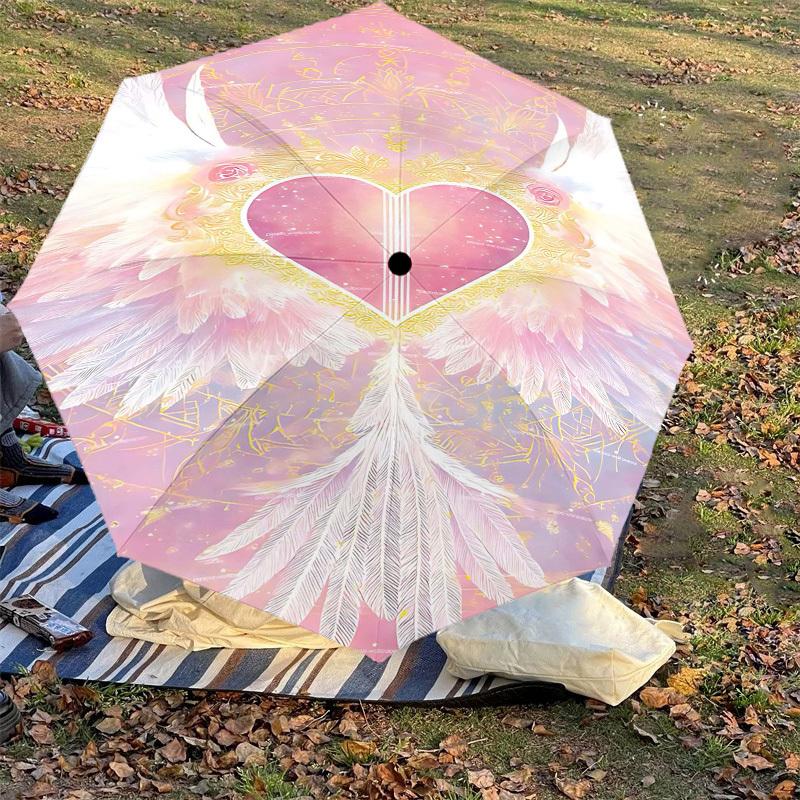 1pc Heart Wings Automatic Open/Close Umbrella Compact Folding Umbrella with 8-Rib Shaft for Women/Men, Elegant Birthday1146S
