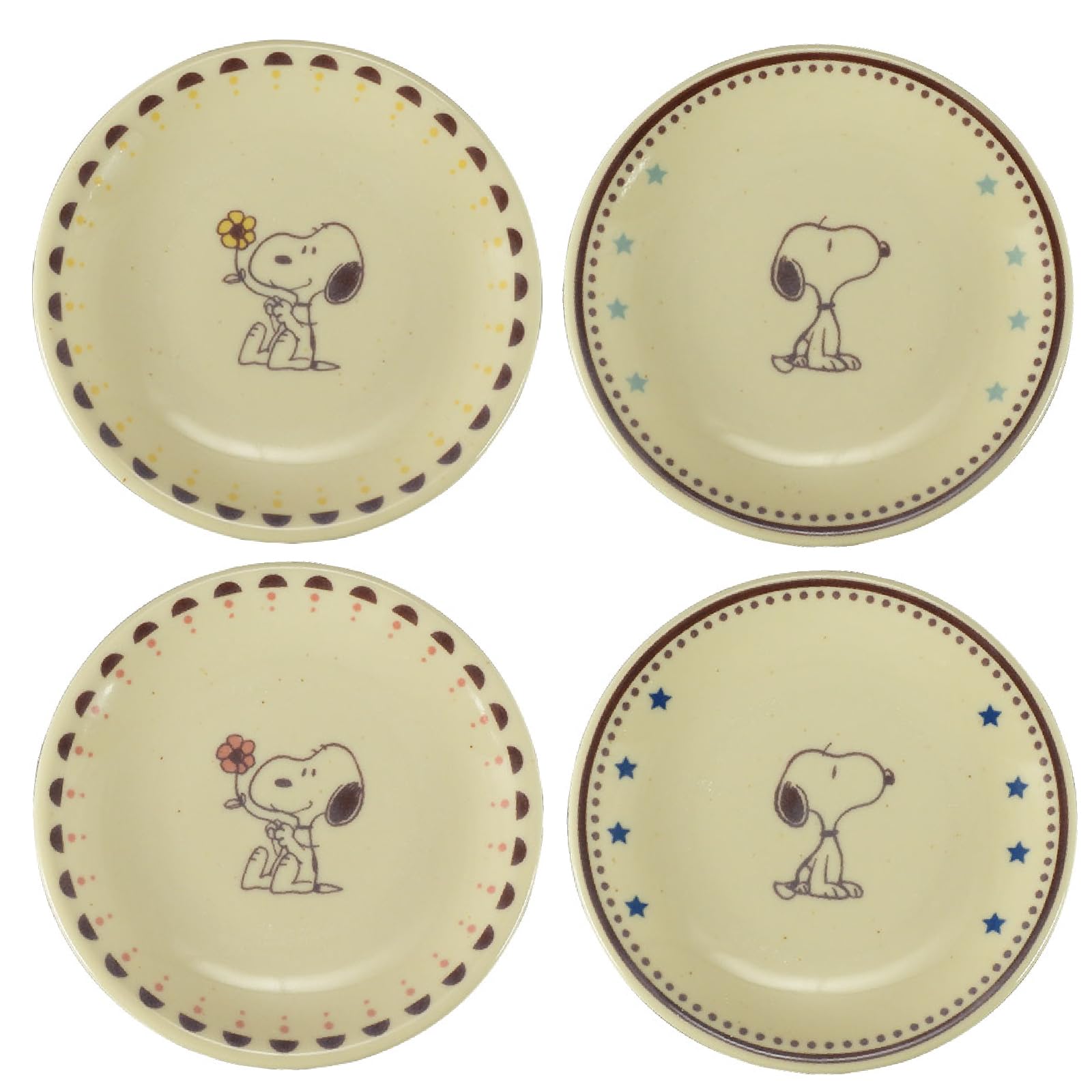 

PEANUTS Snoopy Small Set of Side Bread Microwave and Dishwasher Safe Made in Mino Yamaka Plates, 4, Plates, Plates, 15.5cm Diameter, (Vintage Series),