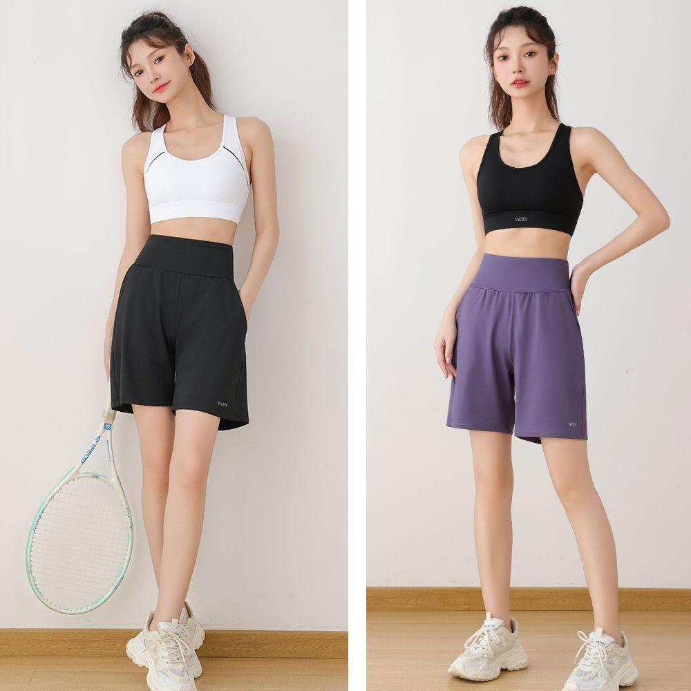 Sommer Damen Lockere Gymnastikshorts mit Taschen Schnelltrocknend Laufen Yoga Workout Sportshorts Outdoor-Sport