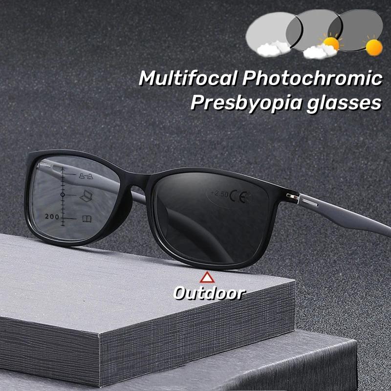 Progressive Multifocal Photochromic Reading Glasses Anti-blue Light Far Sight Glasses Square Frame Business Presbyopia Eyewear