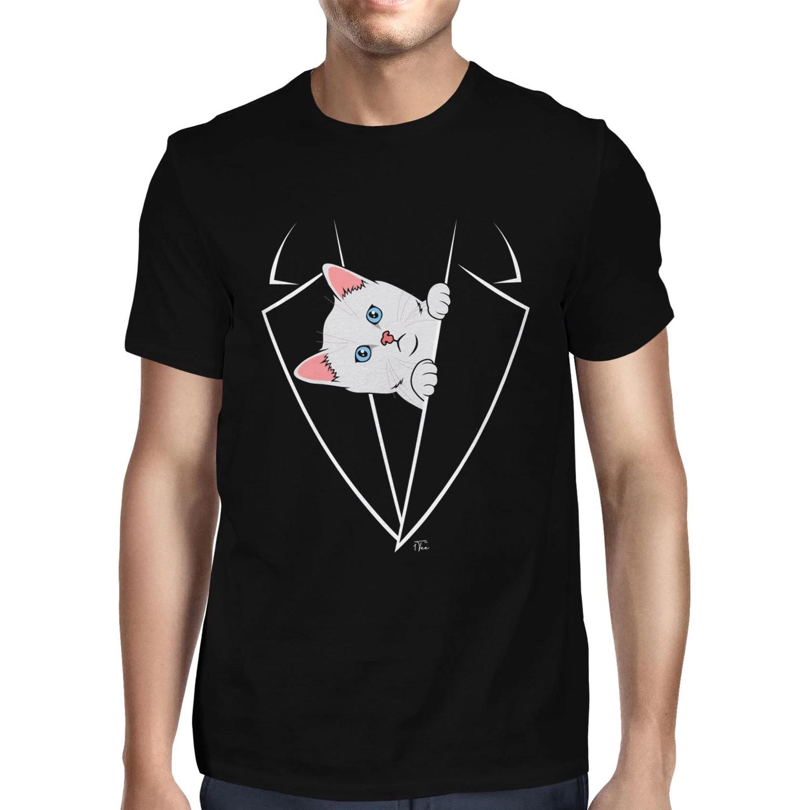 1Tee Mens Peeking Cat T-Shirt M
