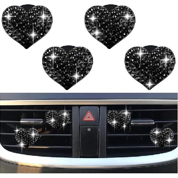 4PCS Heart-Shaped Car Vent Clips with Rhinestone,Bling Air Vent Clips Car Decorations,Premium Shiny Car Clips for Vents CCar Accessories Interior for
