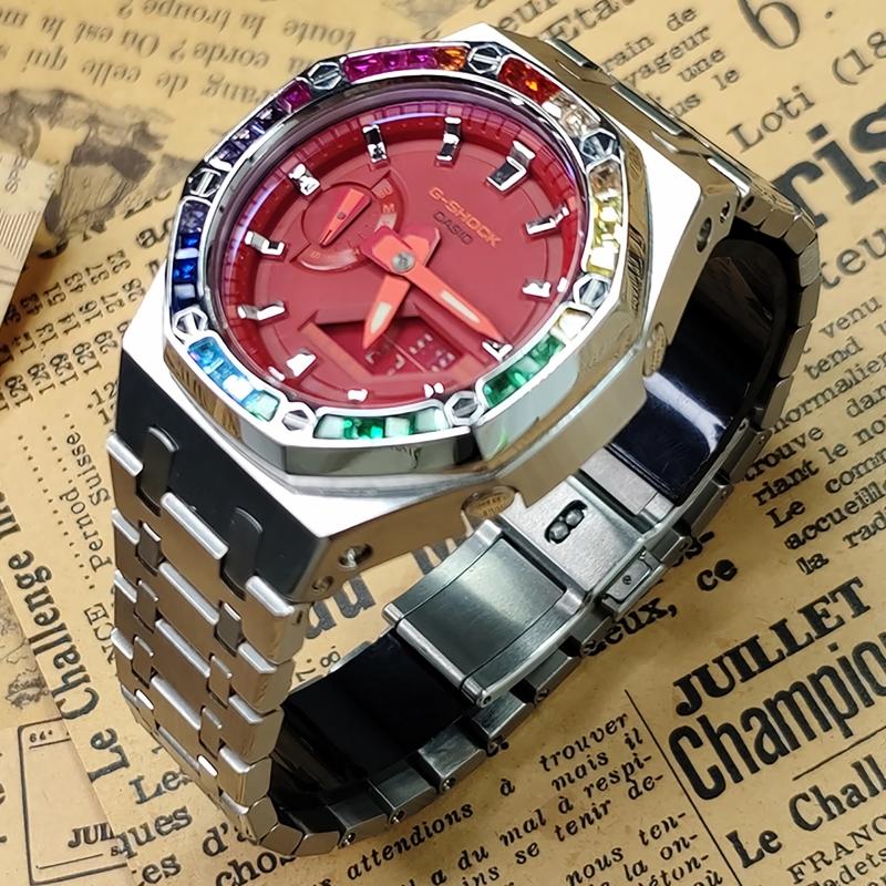 CASIO Men Liquid Crystal/Analog Dual Display Series 44mm Red Watch GA-2100-4A-