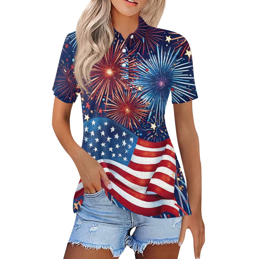 Women's Fashion Casual Lapel Short Sleeve Printed Shirt Women's Button Up Tops