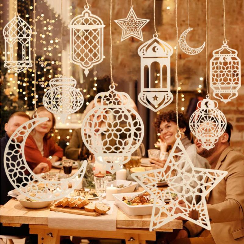 Ramadan Star Moon Hanging Ornament Wooden Ramadan Decorations 2026 Islamic Muslims Party Accessories Eid Ramadan Party Supplies