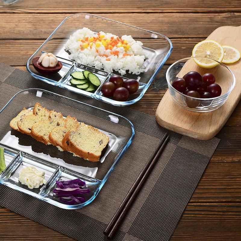 1pc Heat-resistant Glass Dumpling Tray With Sauce Tray, Divided Dinner Tray, Breakfast Tray, Home Kitchen Tools