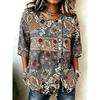 Women's Spring Summer Drawstring Blouse, Boho Paisley & Floral Patchwork Print Casual Tops for Daily Street Holiday Outfit