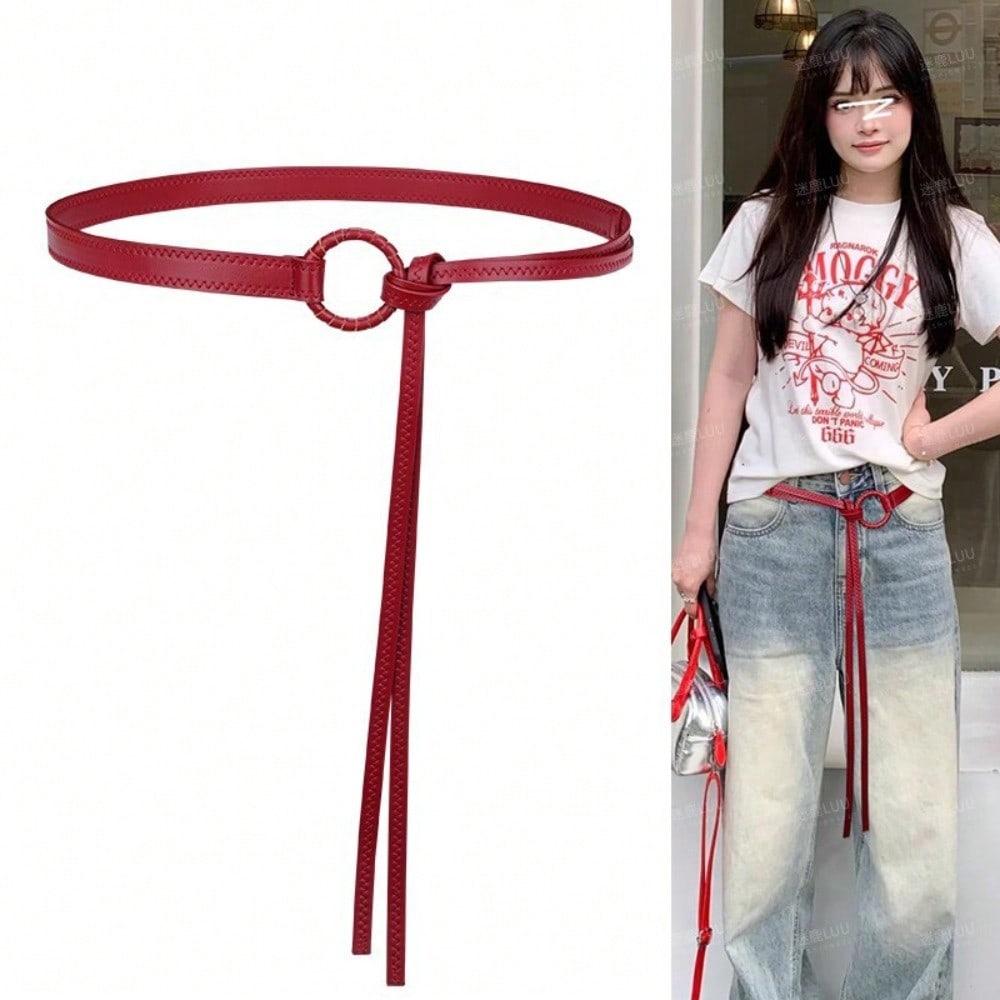 Nieuwe retro rode tailleafdichting damesdecoratie met jeansrok dunne riem tailleketting rood