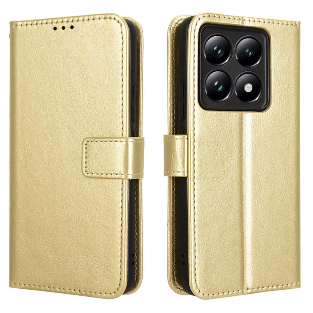 

Чехол для Xiaomi 14T из ПУ-кожи с текстурой «Crazy Horse», обложка-кошелек для телефона Gold