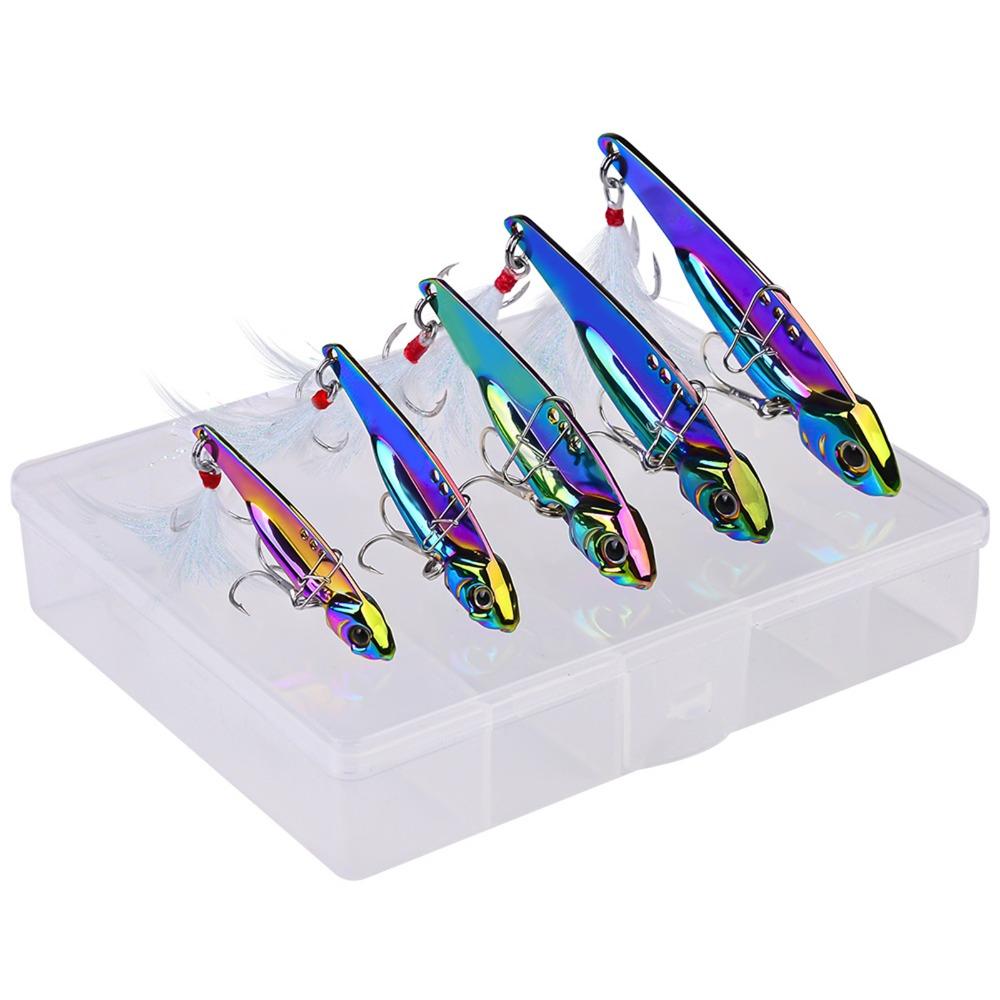 5PCS with 3D Eyes VIB Sequins Lures Double Treble Hooks Swimbait Lures  Bass Fishing