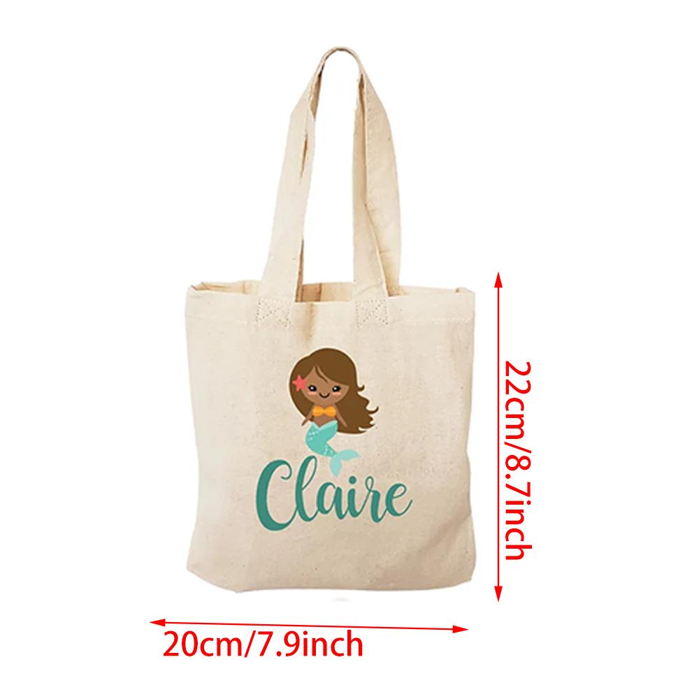 Custom Mermaid Treat Tote Bags Canvas Favor Bag Mermaid Theme Party Decoration Supplies Back To School Birthday Baby Shower Gift