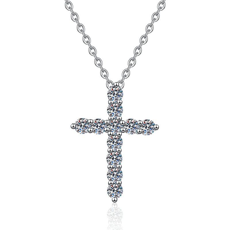 Sterling Cross Pendant Necklace With Lab-Created Moissanite Stones Women Men Minimalist Fashion Jewelry
