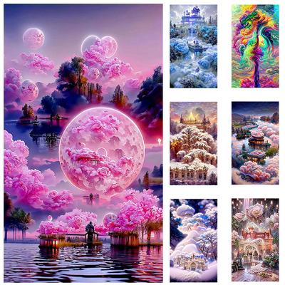 Chateau Montrose 5D DIY Diamond Painting Kits Full Round Drill Diamond Embroidery Crafts Mosaic Painting for Wall Home Decor