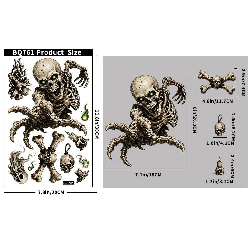 Halloween Stickers Skull Glass Stickers Halloween Party Supplies Horror Vibe Static Stickers