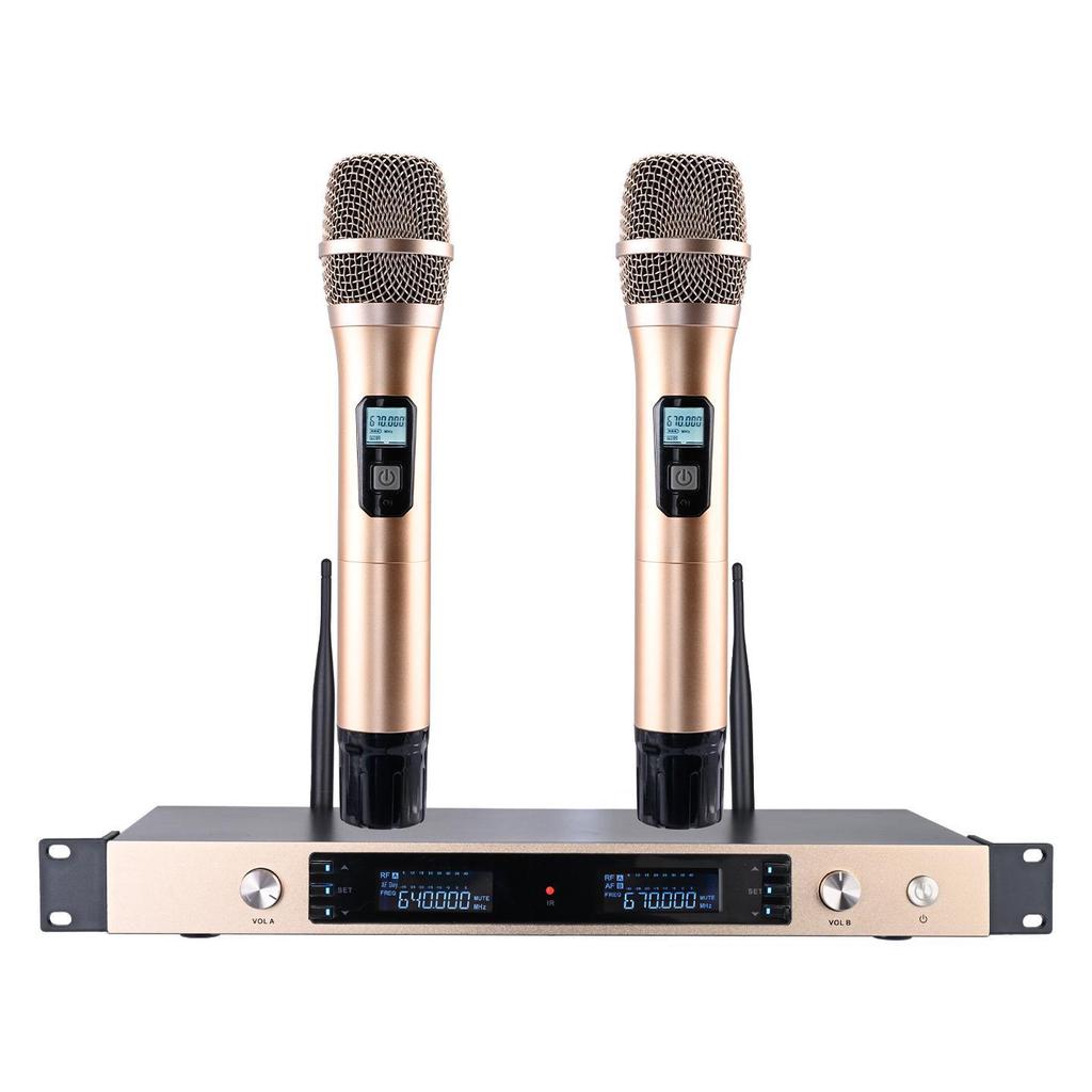Wireless Dual Microphone Kit: KTV Singing, U Band Receiver, Infrared Frequency, Karaoke Home, Headset & Lavalier.