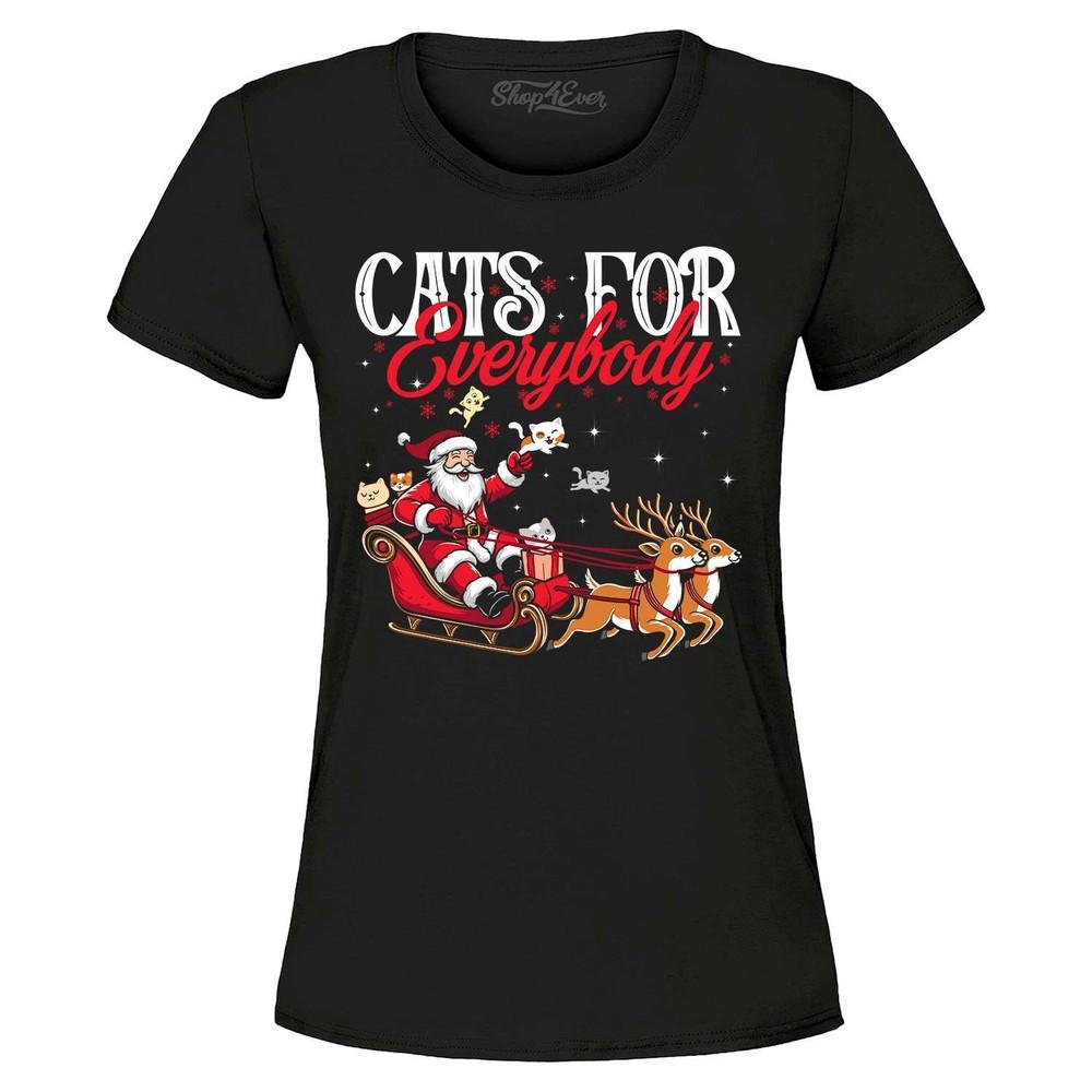 Cats for Everybody Santa Sleigh Women's T-Shirt Funny Cat Christmas Shirt