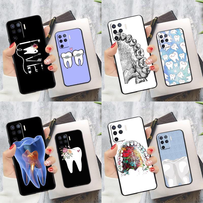 Dentist Tooth Pattern Phone Case For Oppo A54 A74 A94 A15 A16 A17 A52 A72 A76 A96 A57 A58 A78 A98 A53S Cover Case