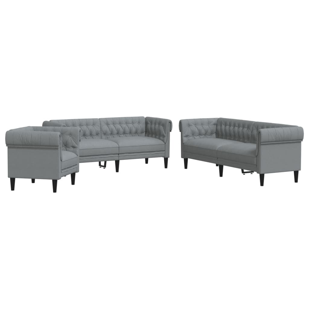 Vidaxl 3-Cz. Living Room Set, Light Grey, Upholstered In Fabric