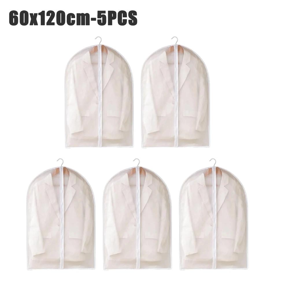 5pcs Clothes Dust Cover Transparent Thickened Washable Dust Bag PEVA Household Dust Cover Coat Suit Cover Hanging Clothes Bag