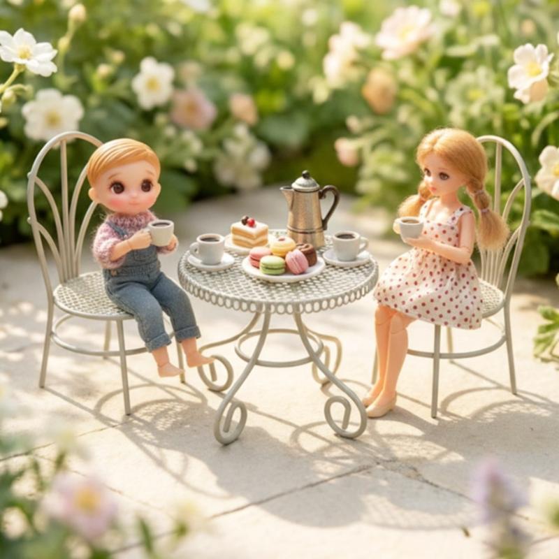 1/3Pcs Dollhouse Garden Display Ornament Prop Accessory Miniature Table Chair Model Tiny Home Decor Iron Furniture