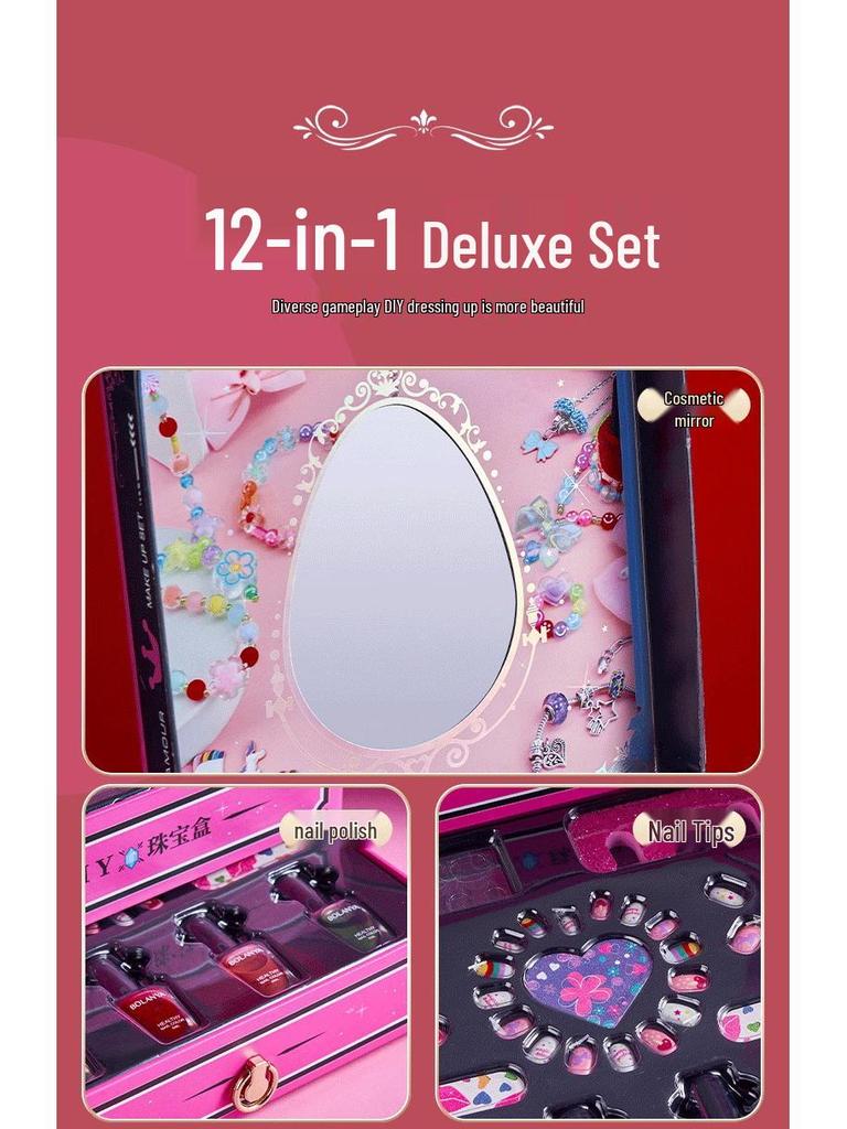 Colorful Beaded Jewelry Set for Girls - Necklace, Bracelet & Hair Accessories Gift Box
