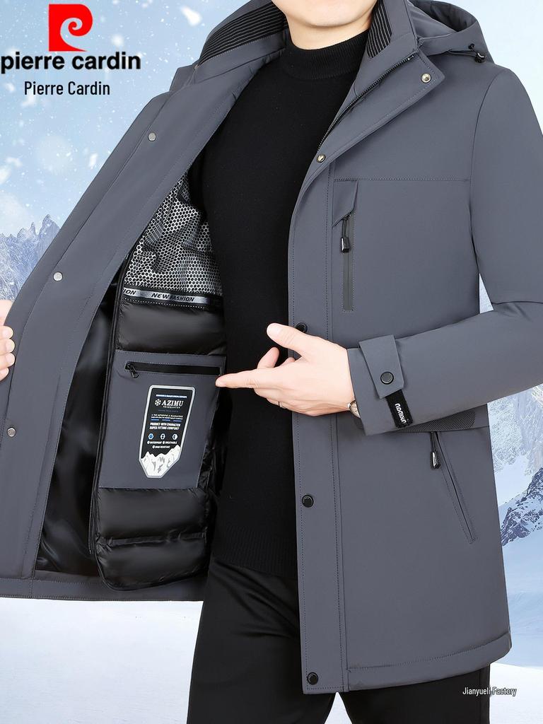 Pierre Cardin Herr 2025 Vinterjacka med Gåsdun och Avtagbart Foder - Tjock, Varm, Mellanlång Rock