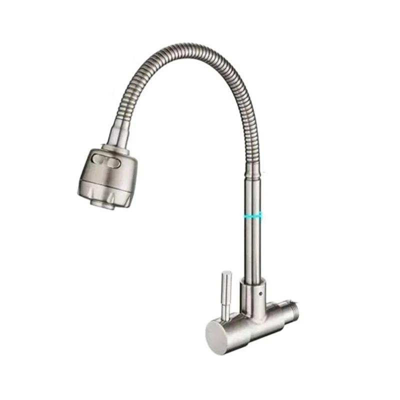 Black Wall Mounted Faucet Single Cold Water Tap 360 Rotating Spout Washing Faucet Folding Neck Bathroom Kitchen Tap