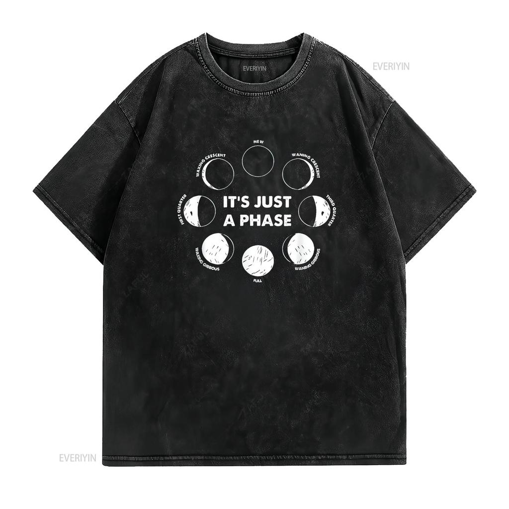 It S Just A Phase Moon Lunar Space Astronaut Astronomy Mens T Shirt Black Medium Vintage Washed Homme Comfortable Stretched