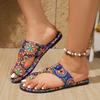Large size cool slippers women's  summer new flat bottom printing set toe style flat heel