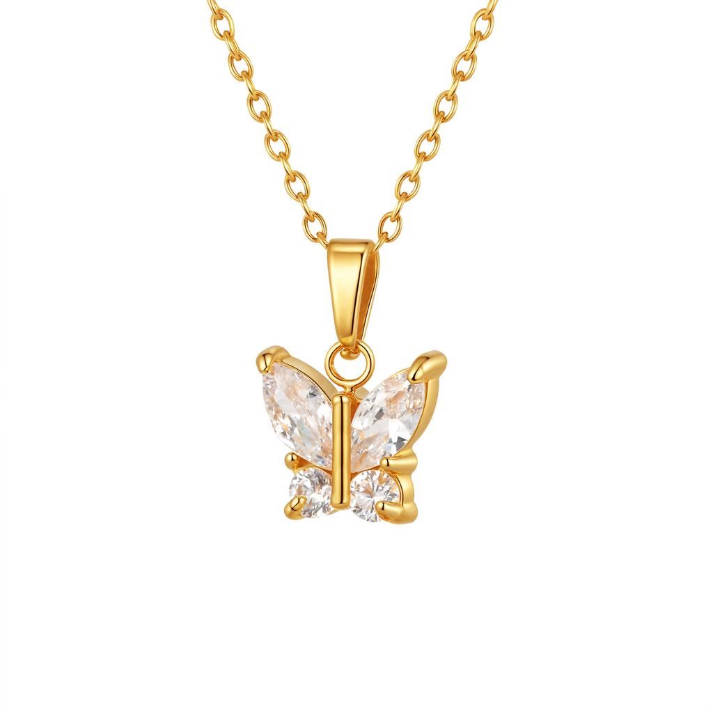 Fashion Accessories, Stainless Steel Zircon Butterfly Gold Necklace Women'S Jewelry 2330