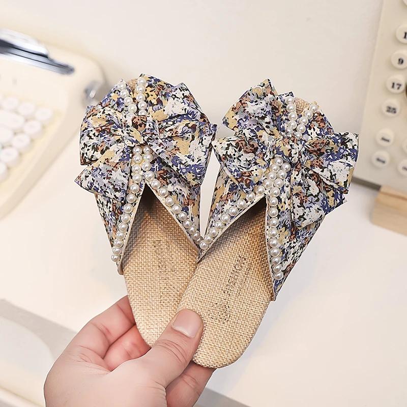 

Sweet Girl s Slippers Flower Pearl Elegant Blue Orange Children Sliders Leisure Peep Toe 26-36 Light Slip-on Kids Summer Shoes 26-16.5cm синий