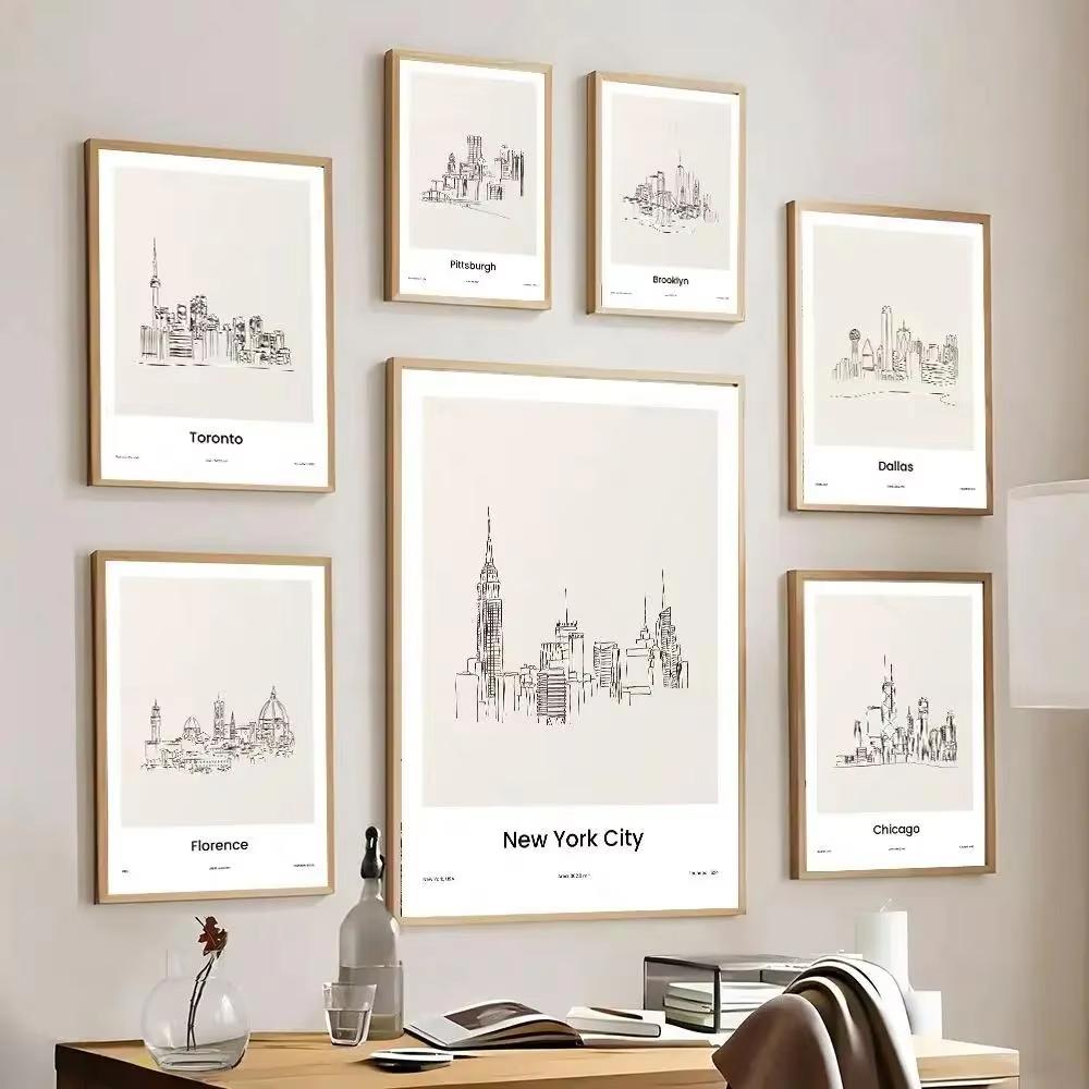 Modern Minimalist City Skyline Wall Art New York Toronto HD Canvas Print Poster for Living Room Bedroom Decor
