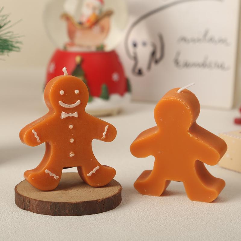 Christmas Gingerbread Man Scented Candle - Holiday Atmosphere Ornament & Cartoon Decor Prop.