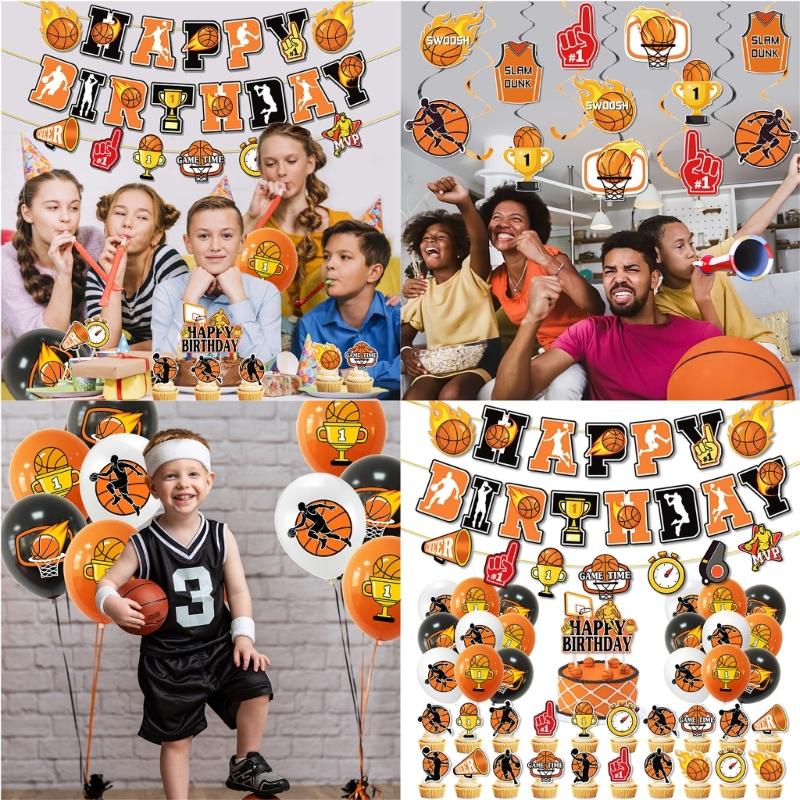 Basketball Theme Party Decorations With Banners Balloons And Cake Toppers For Sports Celebration And Kids Birthday Event