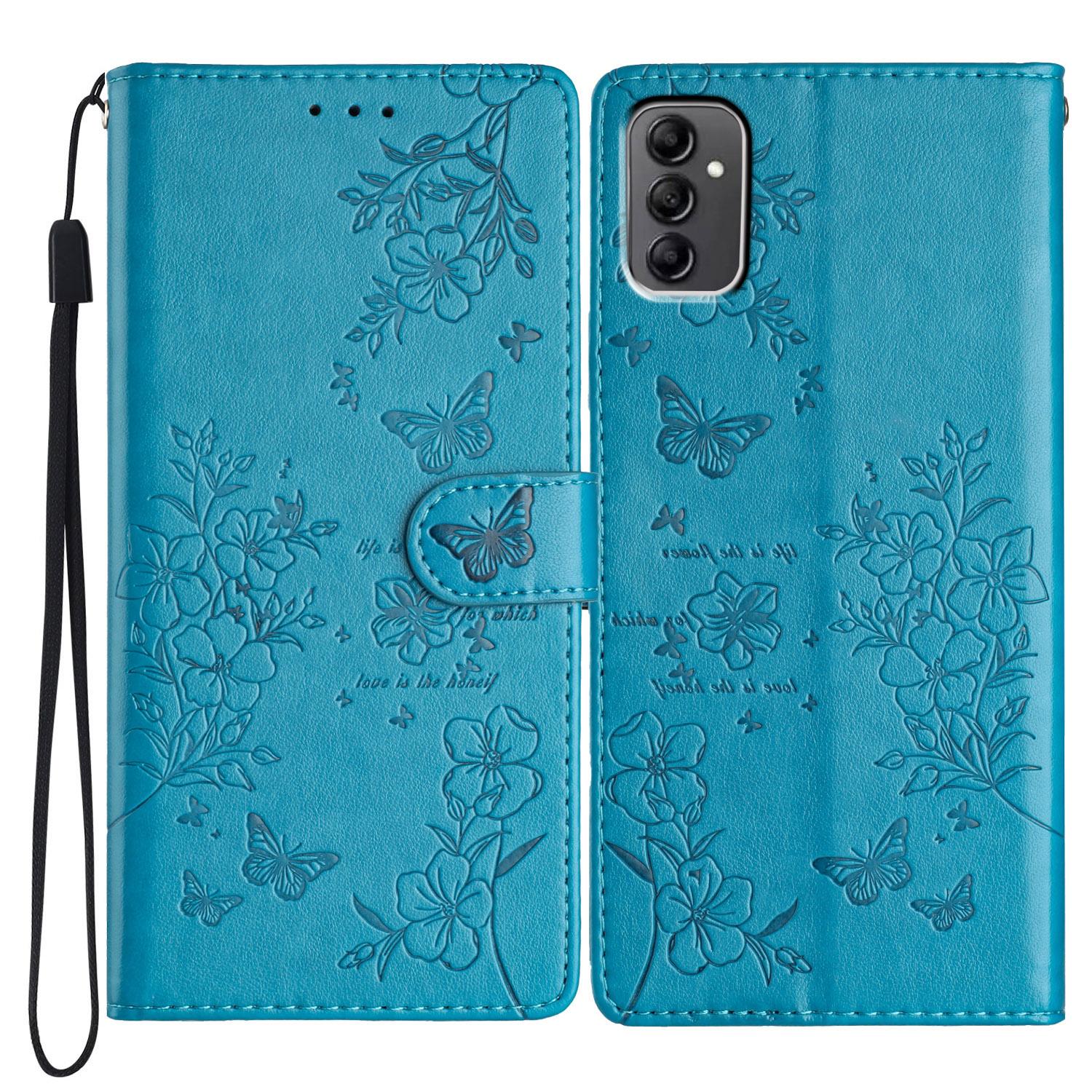 

For Samsung Galaxy A14 5G Phone Case Butterfly Floral Imprint Leather Flip Cover with Wallet Blue