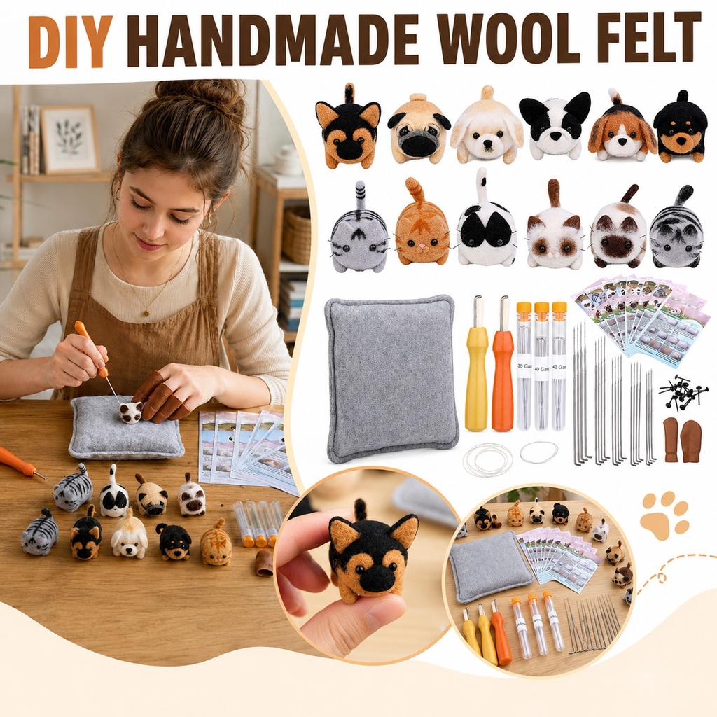 DIY Wool Felting Kit, and Dog Plush Animal Set for Needle Felting, Supplies Materials