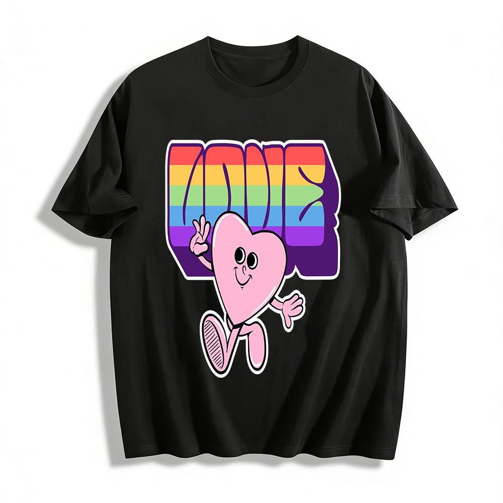 

LGBT Pride Month Love Print T Shirt Cute Cartoon Heart Graphic Tees For Men Women Casual Summer Tops Pure cotton T-shirt 6XL