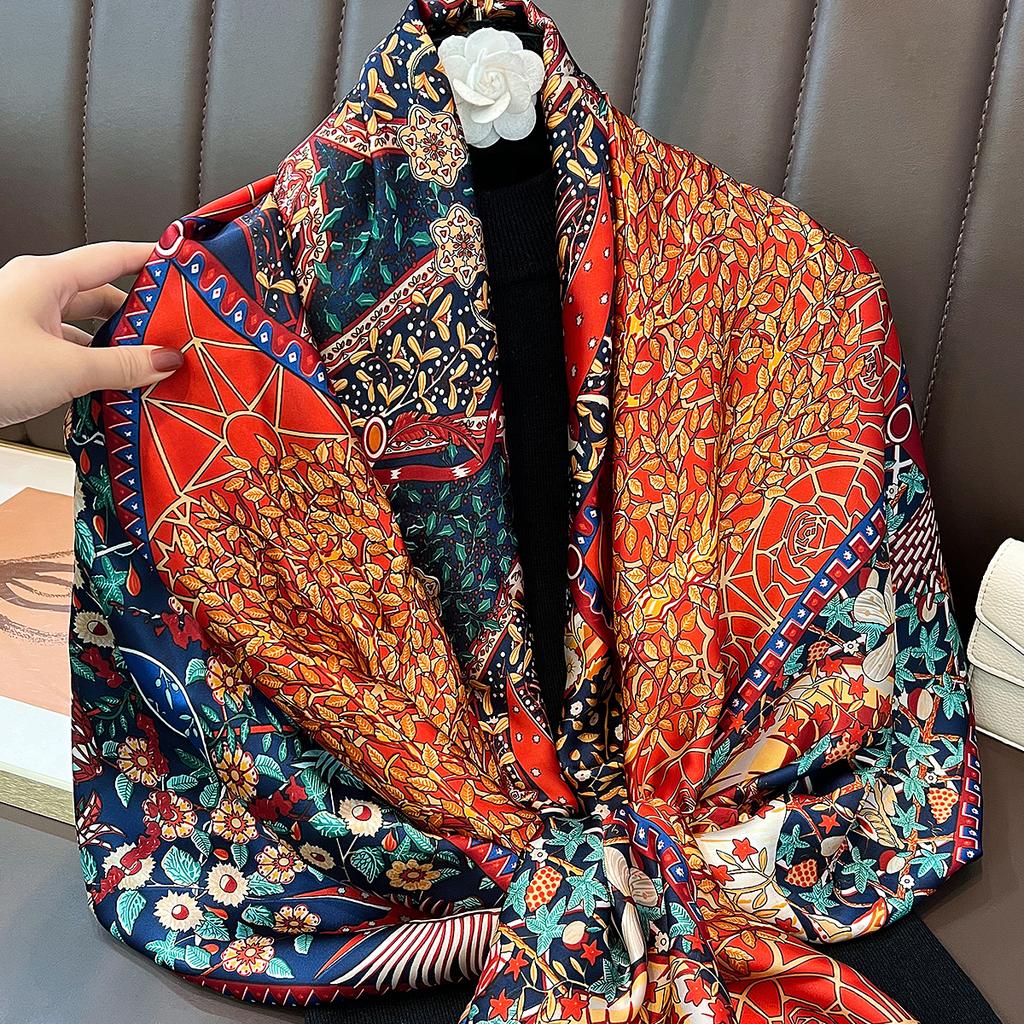 New Tree of Life Versatile Long Silk Scarf Summer Office Air Conditioning Room Thin Shawl