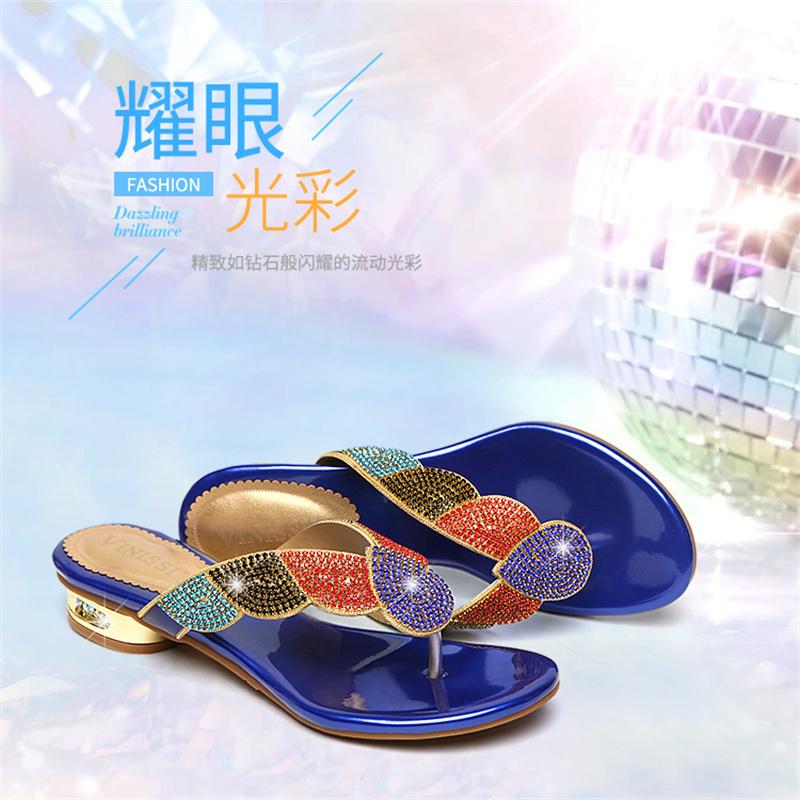 Summer Flip Flops Casual Shoes Sexy Crystal Rhinestone Design Sandal Hot Ladies Leather Fashionable Sexy Slippers