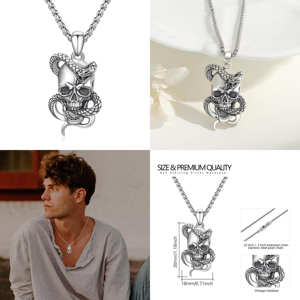 Snake Skull Geometric Necklace With Chain In Vintage Style For Gothic Fashion