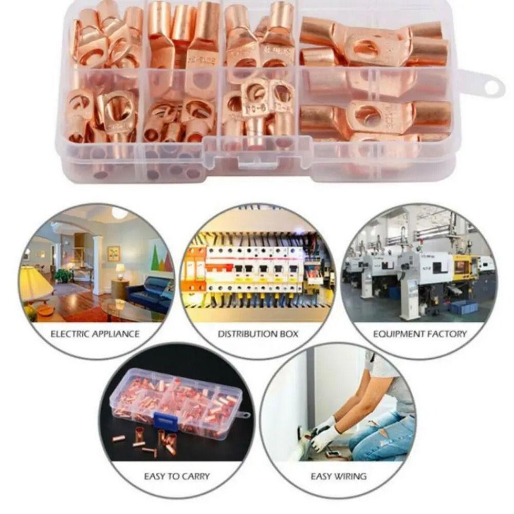 60Pcs SC Type Wire Nose Terminal Crimp Tinned Copper SC16-6 SC25-6 SC35-6 Cable Connector Kit Bolt Hole 6mm 8mm 10mm Lugs Ring