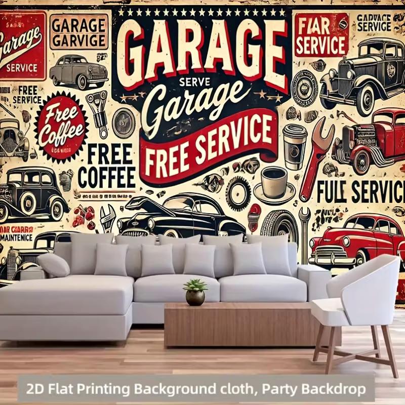 Retro Garage Car Show Tapestry American Auto Repair Wall Art for Home